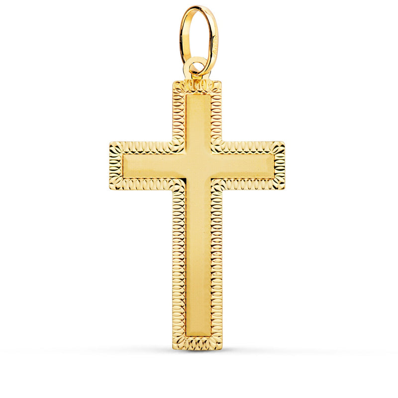 18K Yellow Gold Cross Without Christ Carved 35x20 mm