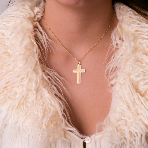 18K Yellow Gold Cross Without Christ Carved 35x20 mm