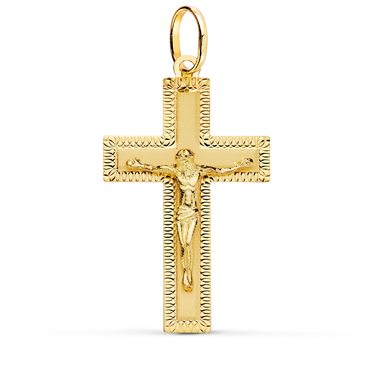 18K Yellow Gold Cross With Carved Christ 35x20 mm