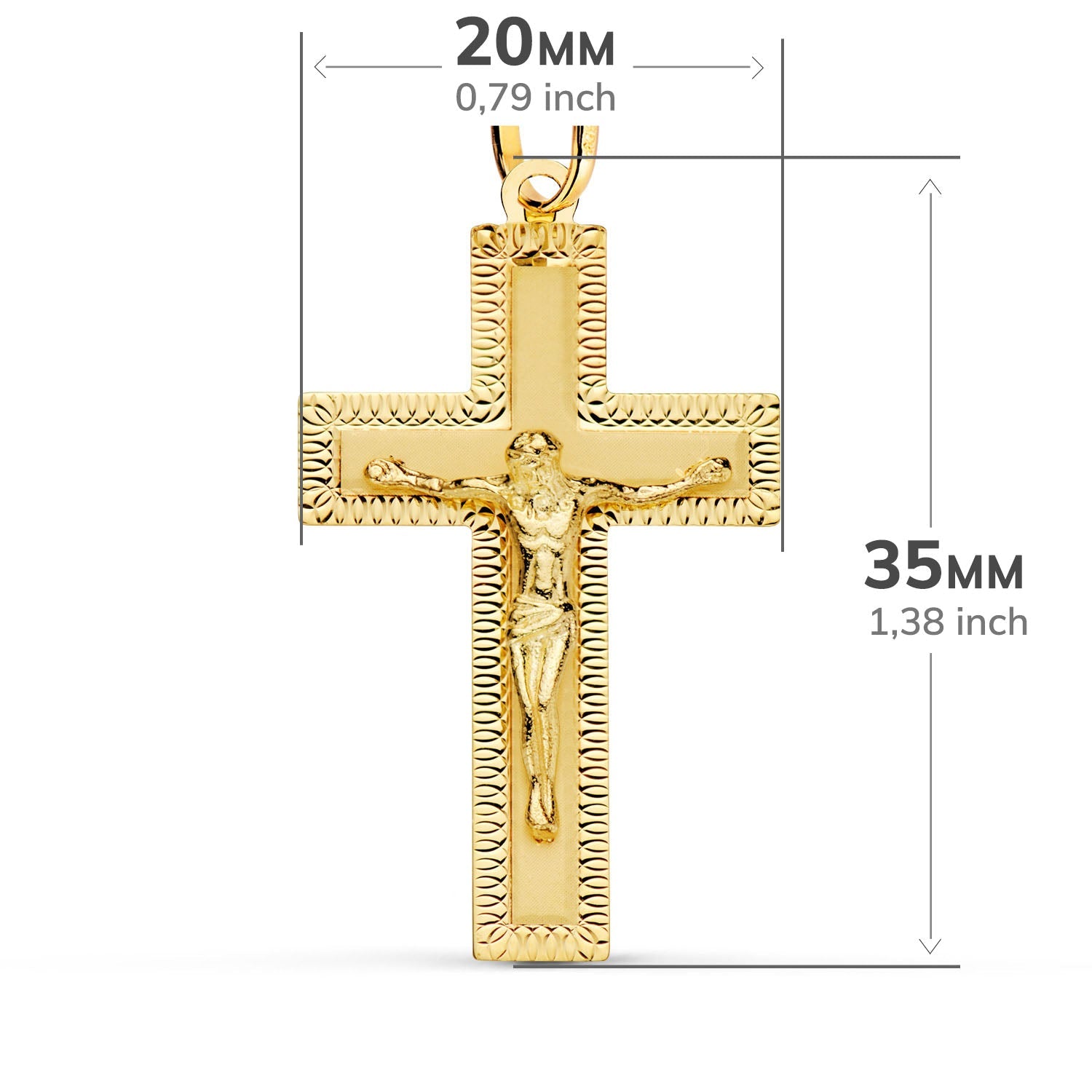 18K Yellow Gold Cross With Carved Christ 35x20 mm