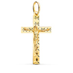 18K Yellow Gold Cross With Carved Christ 34x19 mm