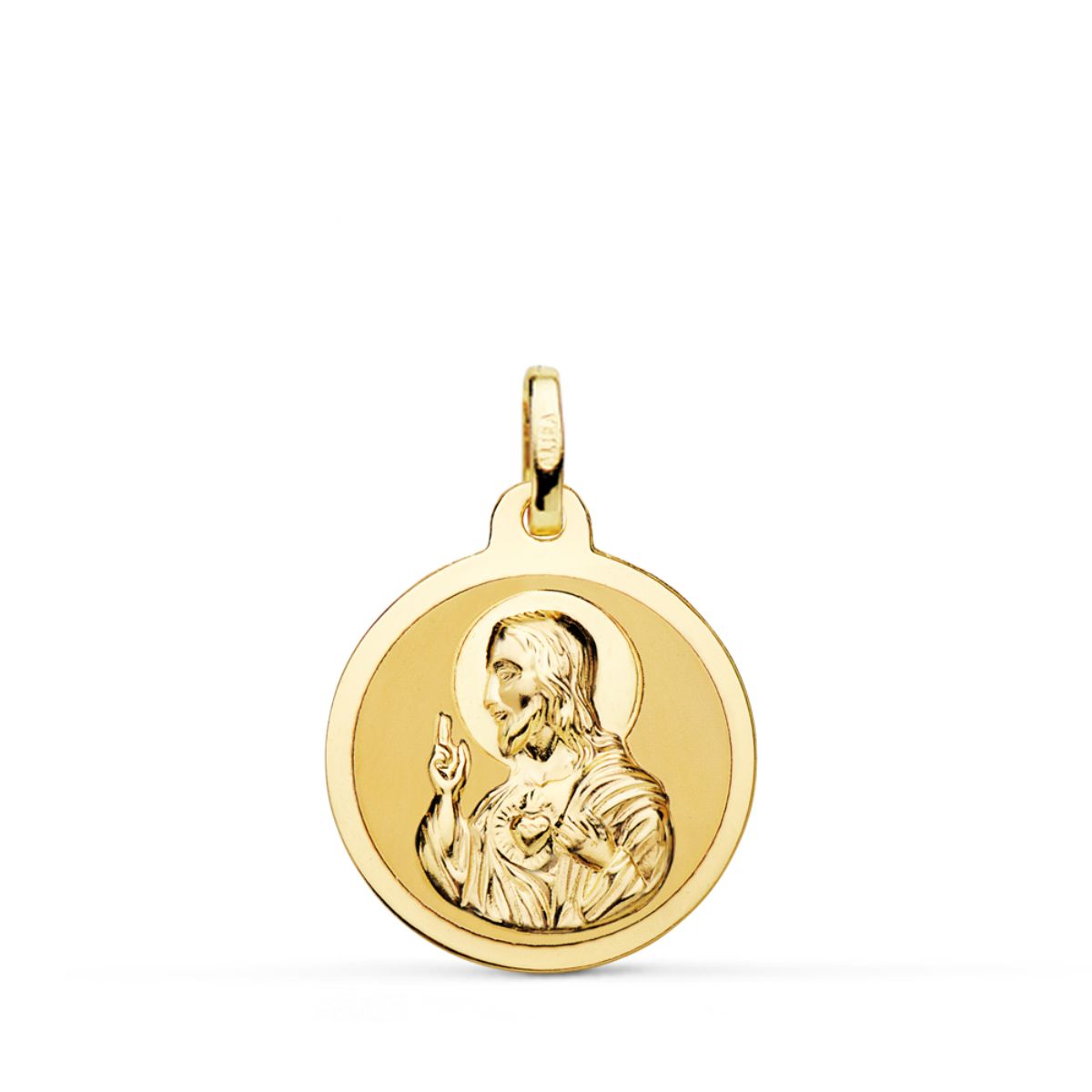 18K Medalla Sagrado Corazon De Jesus Mate Y Brillo 18 mm