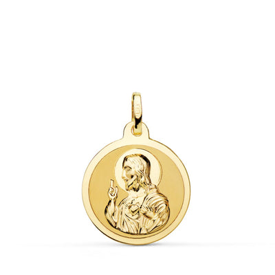 18K Sacred Heart of Jesus Medal Matte and Glossy 18 mm