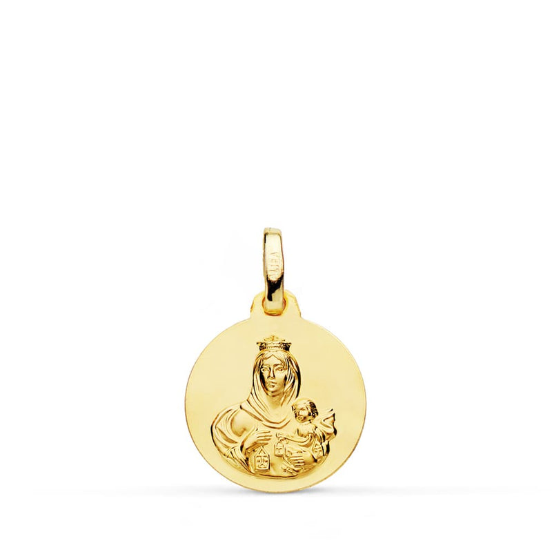 18K Escapulario Liso Virgen Del Carmen Corazon De Jesus 14 mm