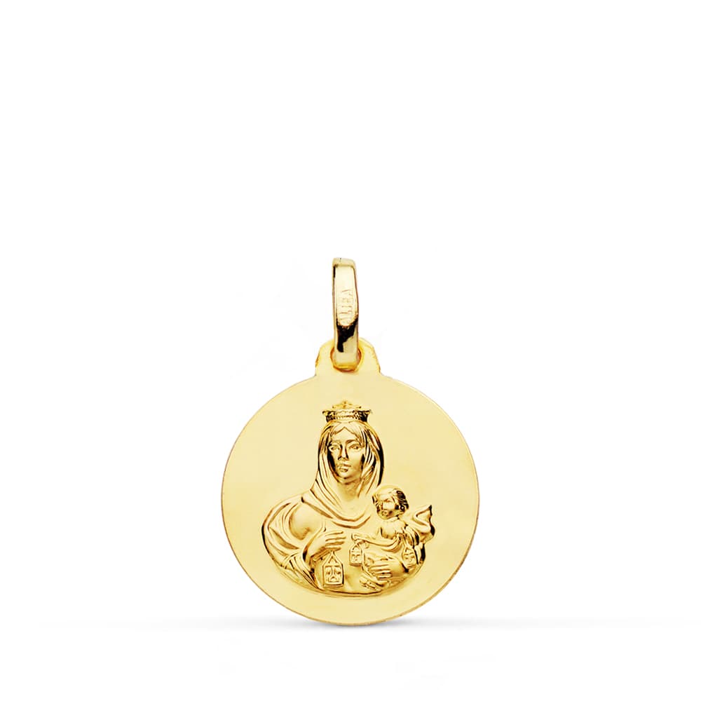 18K Smooth Scapular Virgin of Carmen Heart of Jesus 16 mm