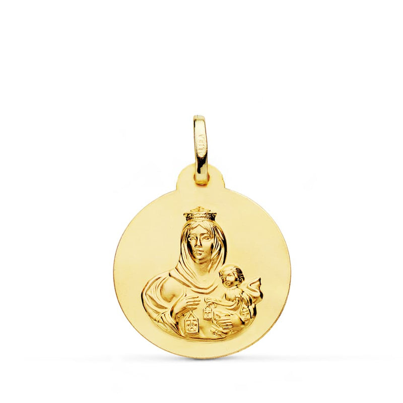 18K Medalla Oro Amarillo Virgen Del Carmen Lisa Matizada 20 mm