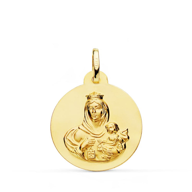 Médaille En Or Jaune 18 Carats Virgen Del Carmen Lisse Mat 22 mm