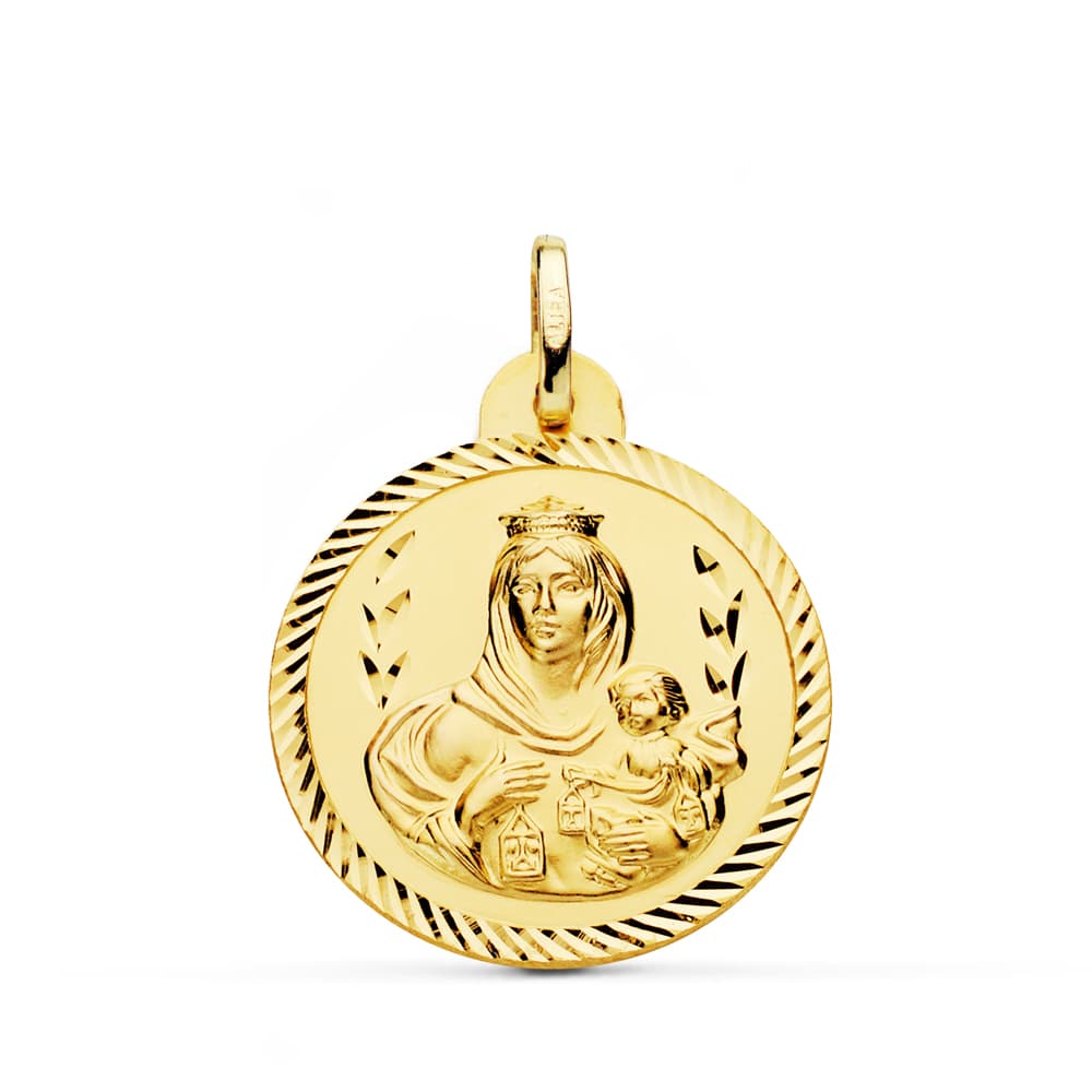 18K Escapular Propeller Virgin Carmen And Heart Of Jesus 24 mm