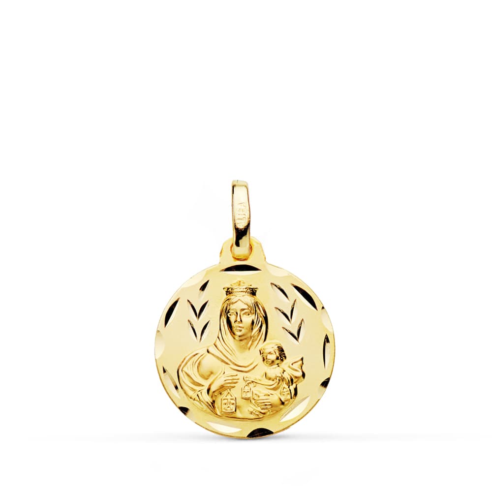Médaille gravée Vierge du Carmel 18K 16 mm