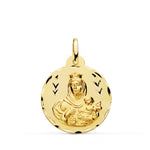 18K Escapulario Tallado Virgen Del Carmen Y Corazon De Jesus 22 mm