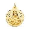 18K Escapulario Tallado Virgen Del Carmen Corazon De Jesus 30 mm