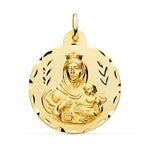 18K Escapulario Tallado Virgen Del Carmen Corazon De Jesus 30 mm