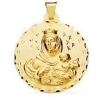 18K Escapulario Tallado Virgen Del Carmen Y Corazon De Jesus 42 Mm