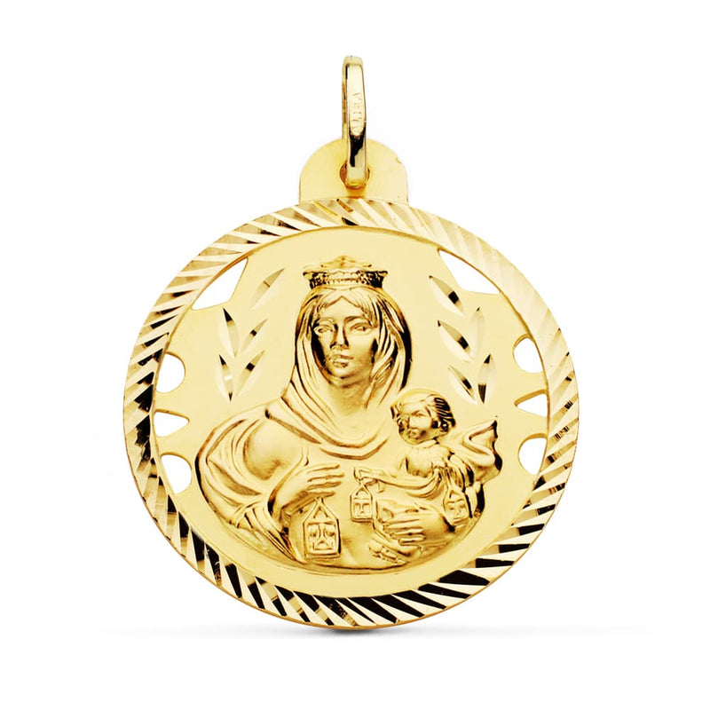 18K Medalla Virgen Del Carmen Calada Helice 30 Mm