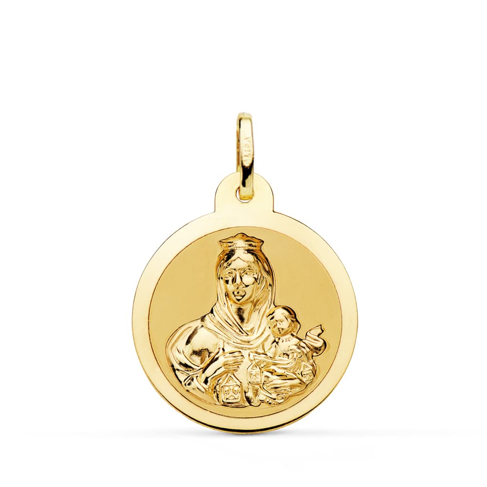 18K Escapular Shine Virgin of Carmen and Heart of Jesus 22 mm