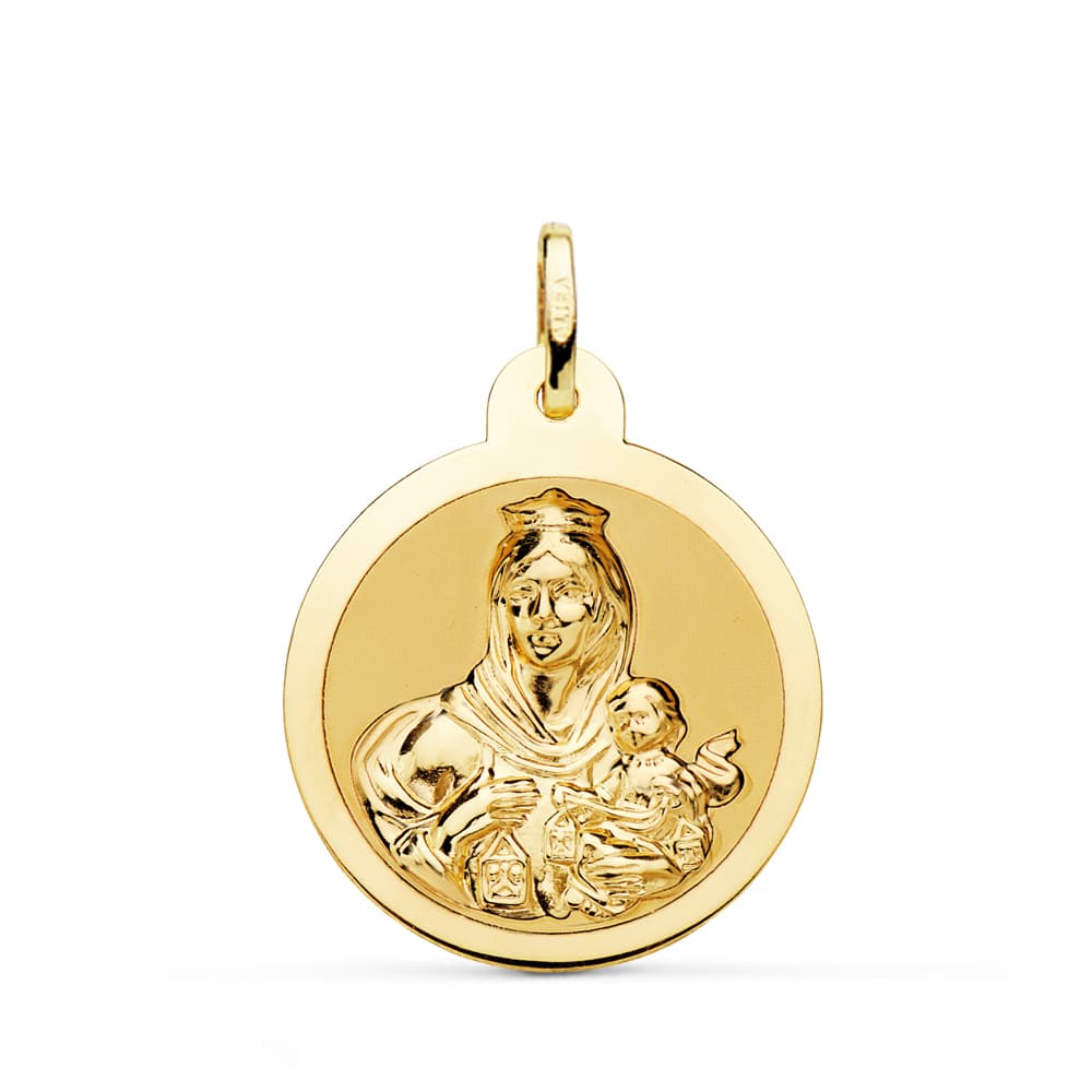 18K Escapular Shine Virgin of Carmen Heart Jesus 24 mm