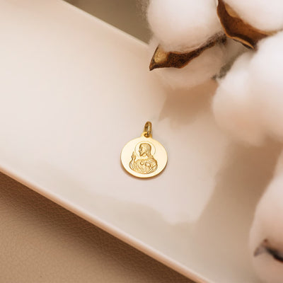 18K Medal Christ Sacred Heart of Jesus Smooth 18 mm