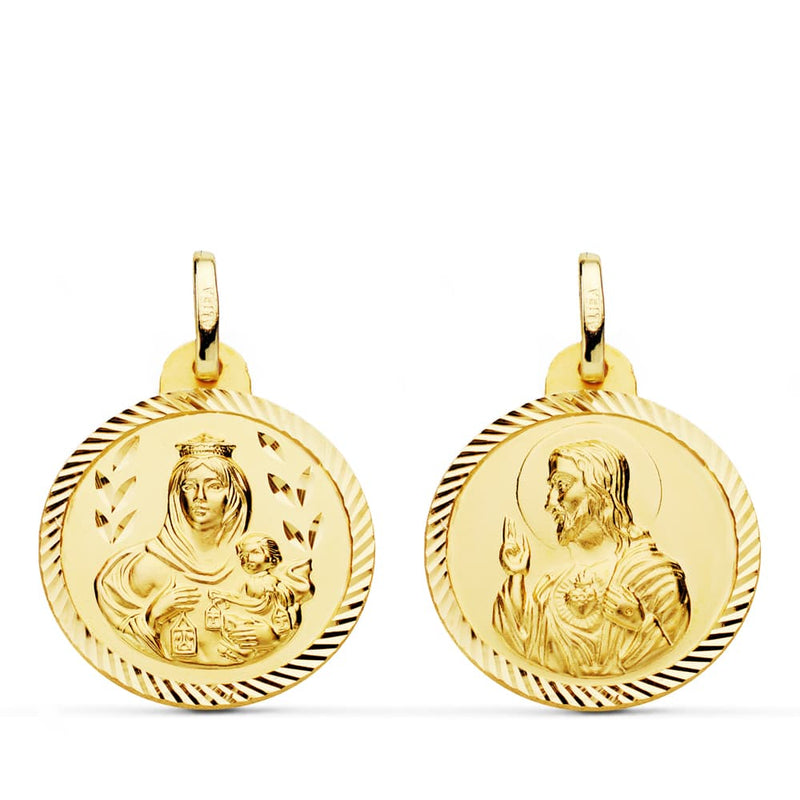 18K Helix Scapular Virgin Carmen and Heart of Jesus 20 mm