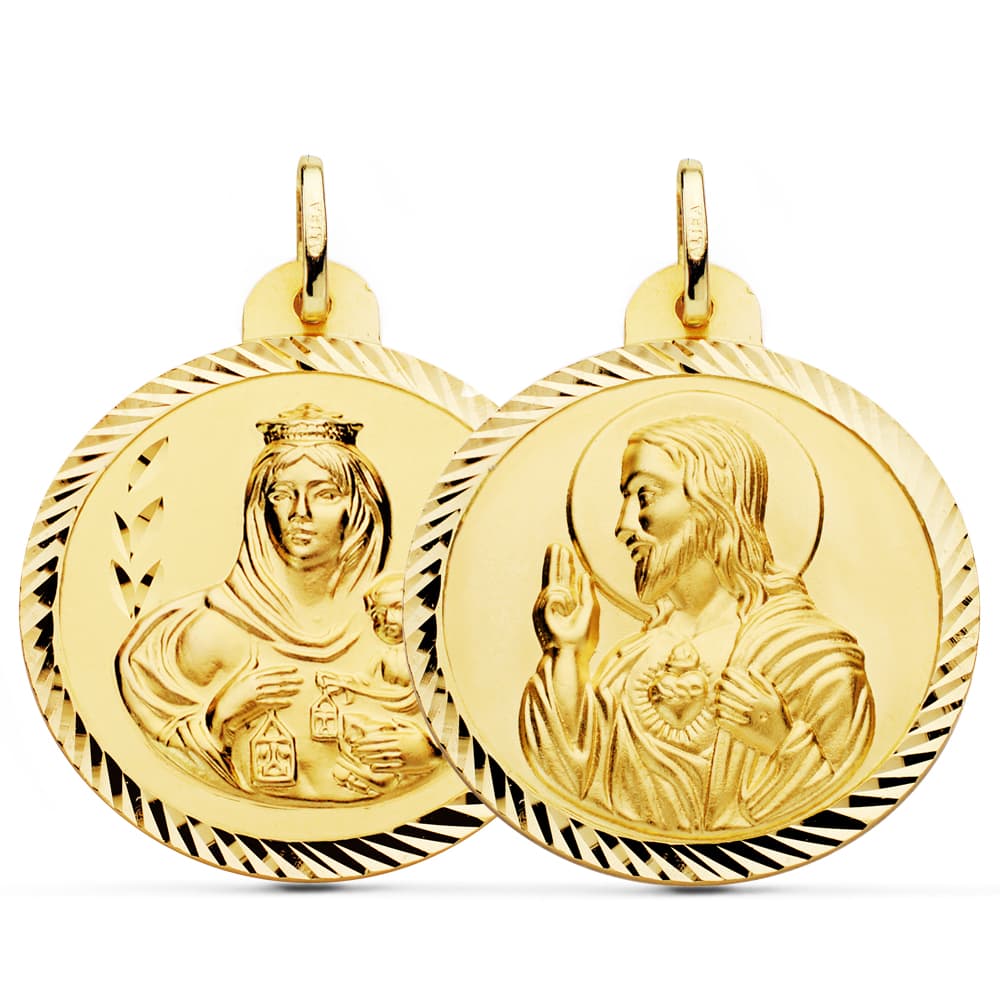 18K Escapular Propeller Virgin Carmen And Heart Of Jesus 30 mm
