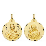 18K Escapulario Tallado Virgen Del Carmen Y Corazon De Jesus 22 mm