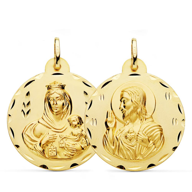 Lunette de médaille de la Vierge Marie Del Carmen 18 carats 18 mm