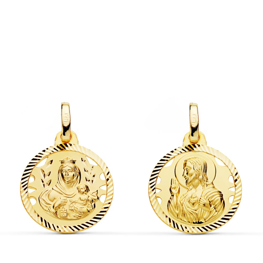 Escapulaire 18K Hélice Calado Vierge Carmen et Cœur de Jésus 16 Mm