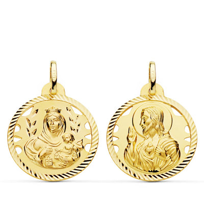 18K Openwork Helix Scapular of the Virgin of Carmen and the Heart of Jesus 22 mm