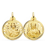 18K Openwork Helix Scapular of the Virgin of Carmen and the Heart of Jesus 24 mm