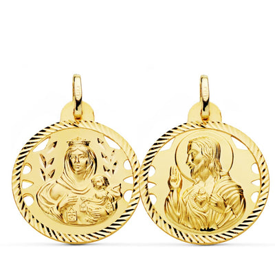18K Openwork Helix Scapular of the Virgin of Carmen and the Heart of Jesus 24 mm