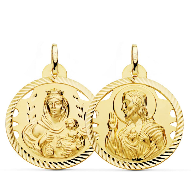 18K Openwork Helix Scapular of the Virgin of Carmen and the Heart of Jesus 26 mm
