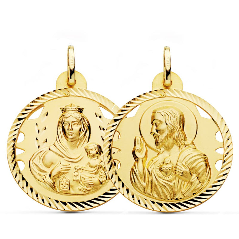 18K Openwork Helix Scapular of the Virgin of Carmen and the Heart of Jesus 28 mm