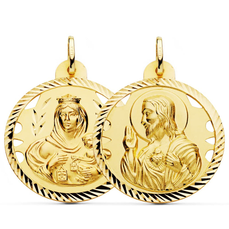 18K Openwork Helix Scapular of the Virgin of Carmen and the Heart of Jesus 30 mm