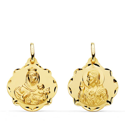 18K Scapular of the Virgin of Carmen and the Heart of Jesus 20 mm