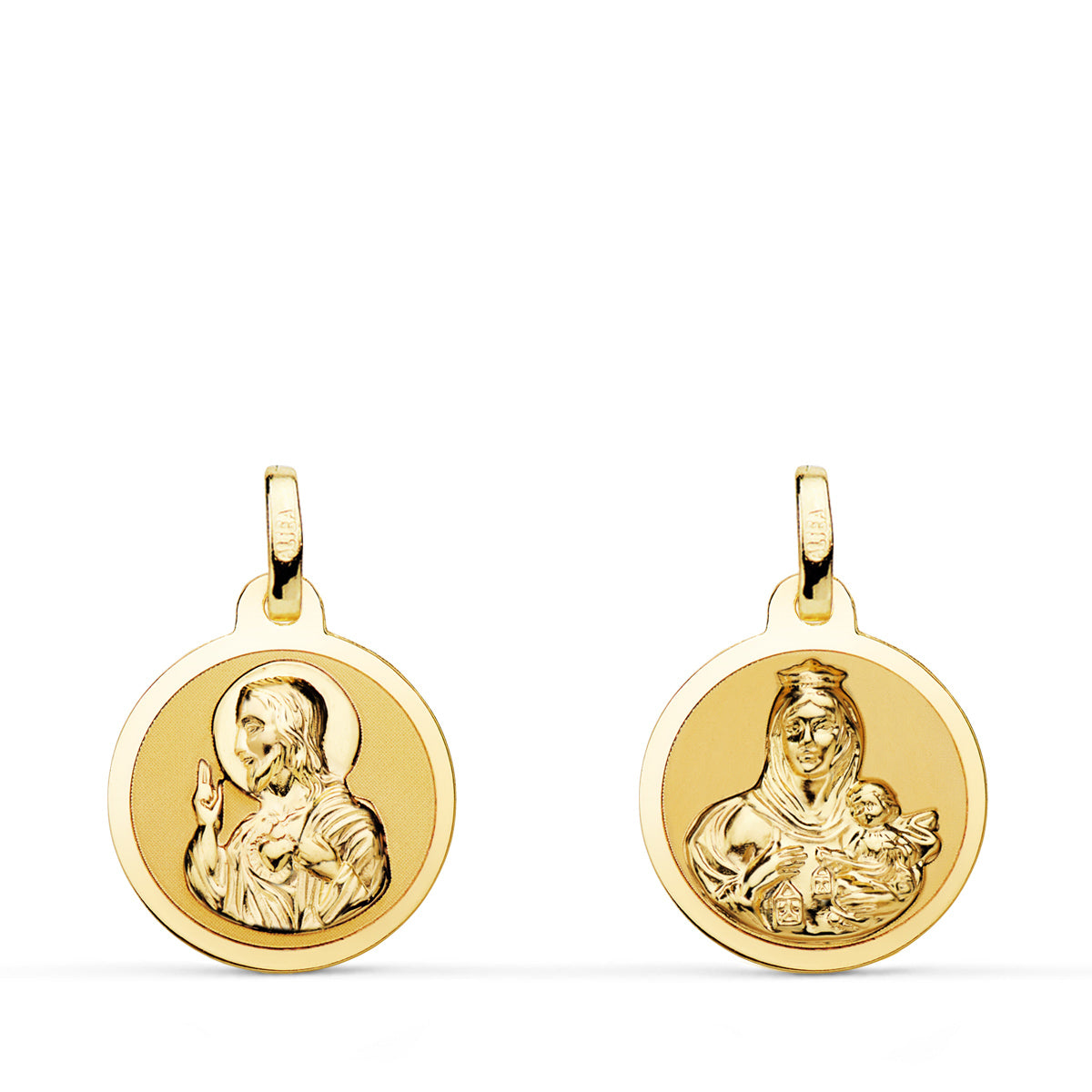 18K Escapular Shine Virgin of Carmen and Heart of Jesus 14 mm