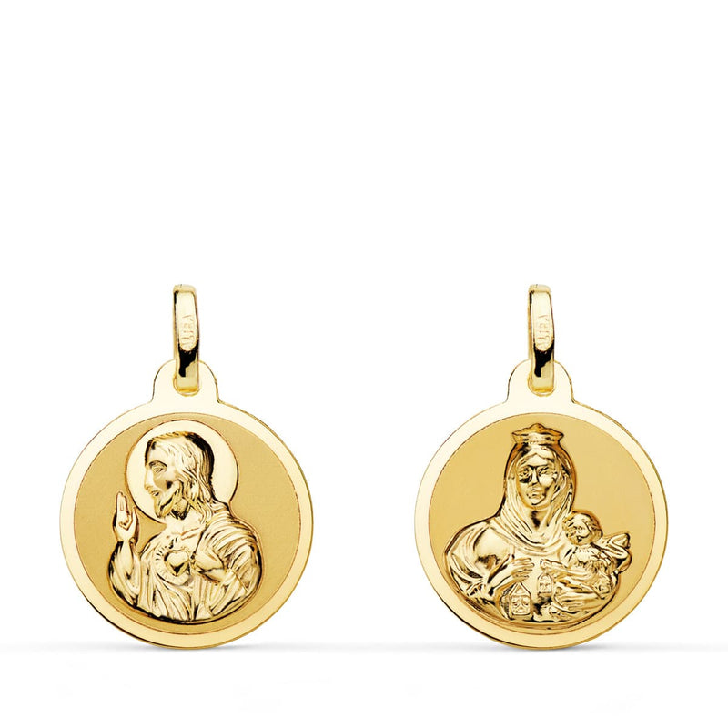 Vierge Scapulaire Brillante 18K de Carmen et Cœur de Jésus 16 mm