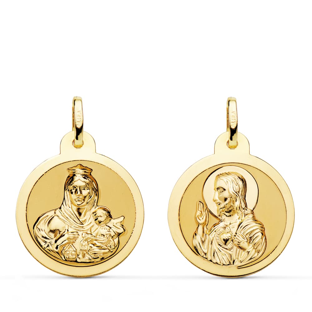 18K Escapular Shine Virgin of Carmen and Heart of Jesus 20 mm