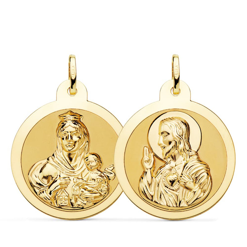 Vierge Scapulaire Brillante 18K de Carmen et Cœur de Jésus 26 mm