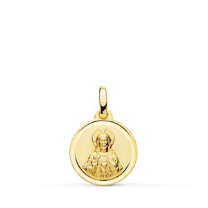 18K Medalla Oro Amarillo Virgen Del Carmen Tallada 28 mm
