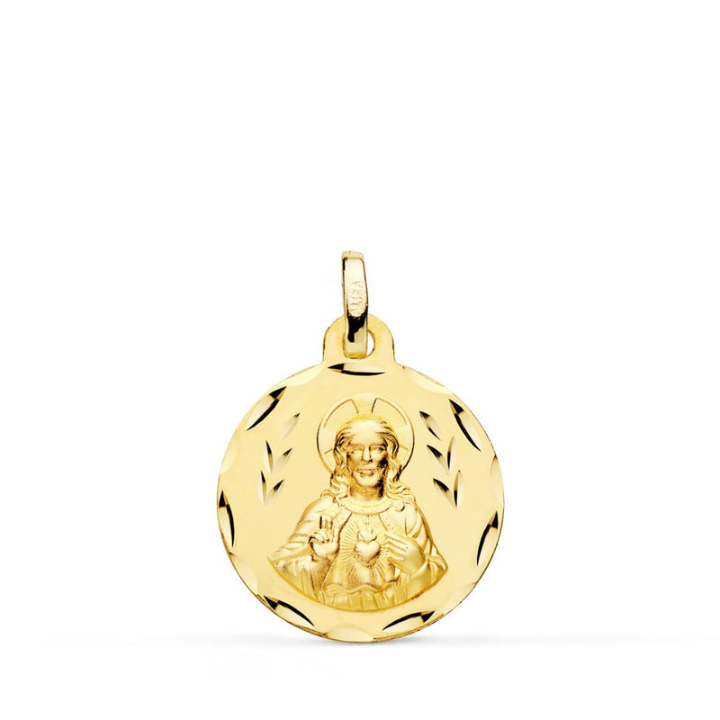 18K Escapulario Oro Amarillo Corazon De Jesus Y Virgen Del Carmen Tallado Oro Amarillo 18 mm