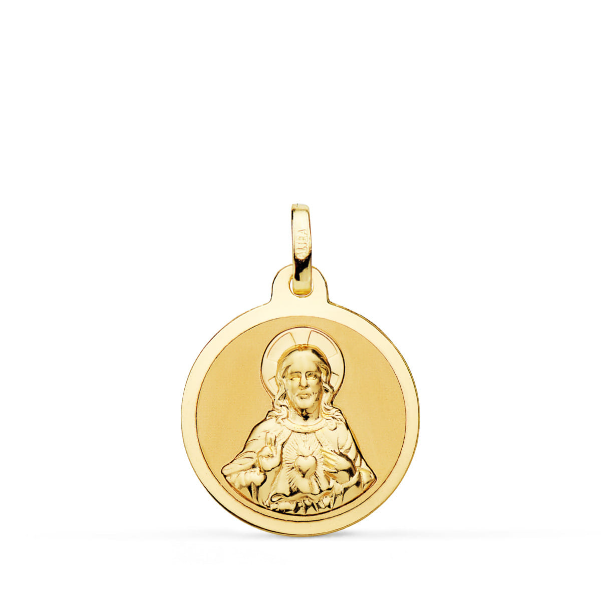 18K Yellow Gold Medal Sacred Heart of Jesus Matte and Shine 18 mm