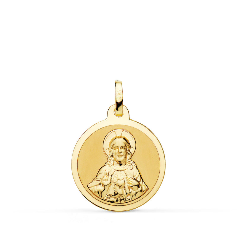 Médaille Or Jaune 18K Sacré Cœur de Jésus Mat et Brillant 18 mm