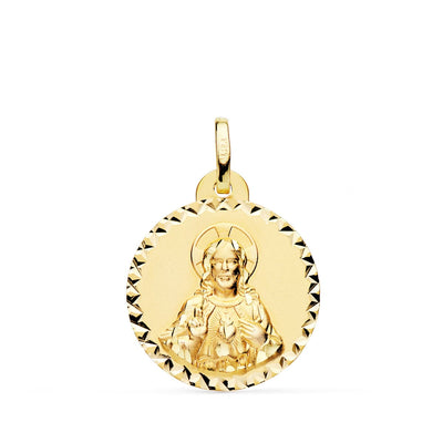 18K Medal Christ Sacred Heart Jesus Shine Cross Size 20 mm