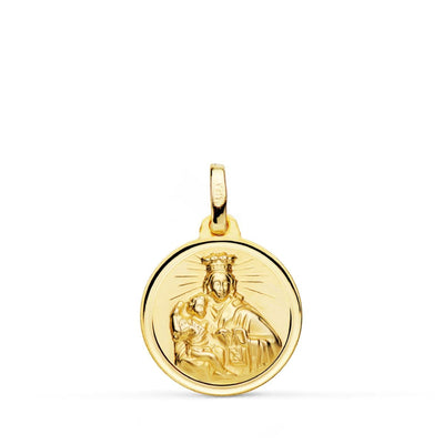 18K Medalla Oro Amarillo Cristo Sagrado Corazon De Jesus Tallada 20 mm
