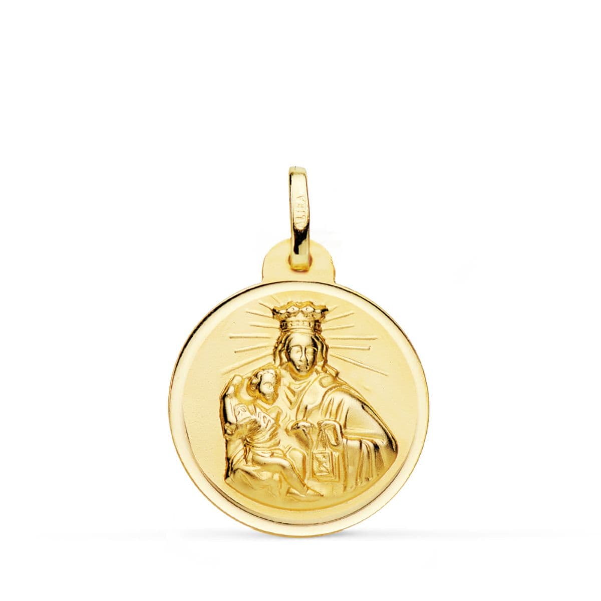 18K Medalla Oro Amarillo Virgen Maria Del Carmen Bisel 20 mm