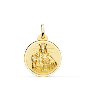 18K Medalla Oro Amarillo Virgen Maria Del Carmen Bisel 20 mm