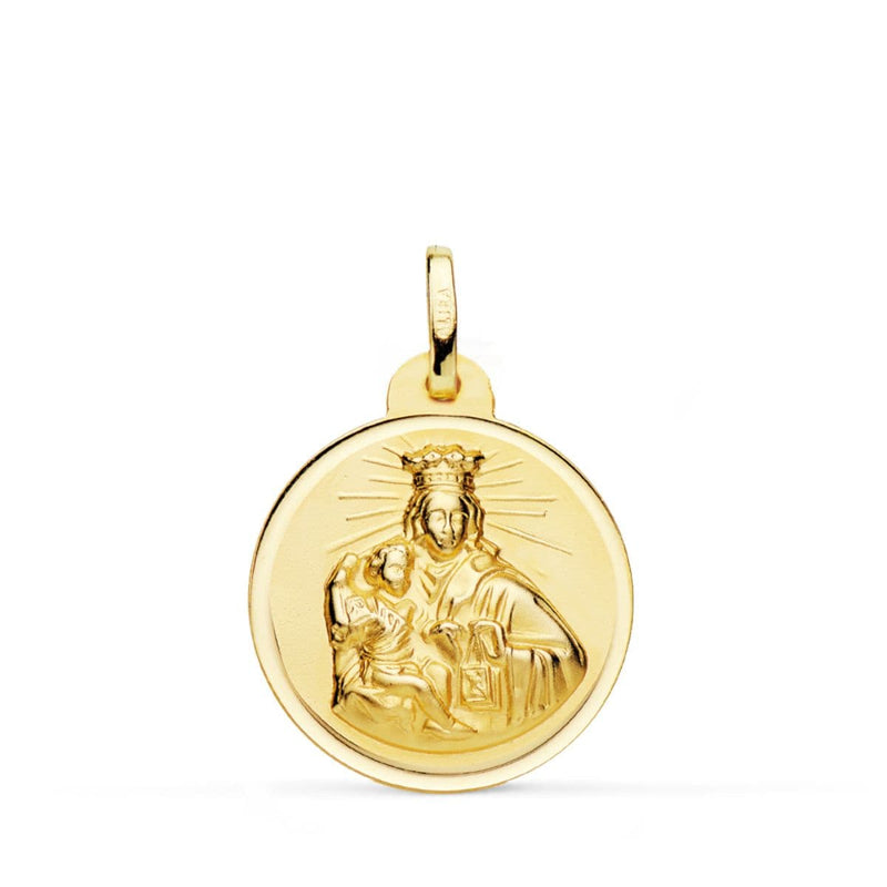 18K Medalla Oro Amarillo Virgen Maria Del Carmen Bisel 20 mm