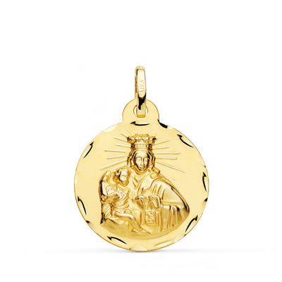 18K Escapulario Oro Amarillo Corazon De Jesus Y Virgen Del Carmen Tallado Oro Amarillo 22 mm