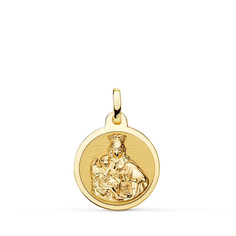 18K Yellow Gold Scapular Virgin of Carmen and Heart of Jesus in Shine 16 mm