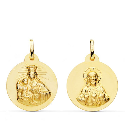 18K Scapular of the Virgin of Carmen and the Heart of Jesus Smooth 20 mm