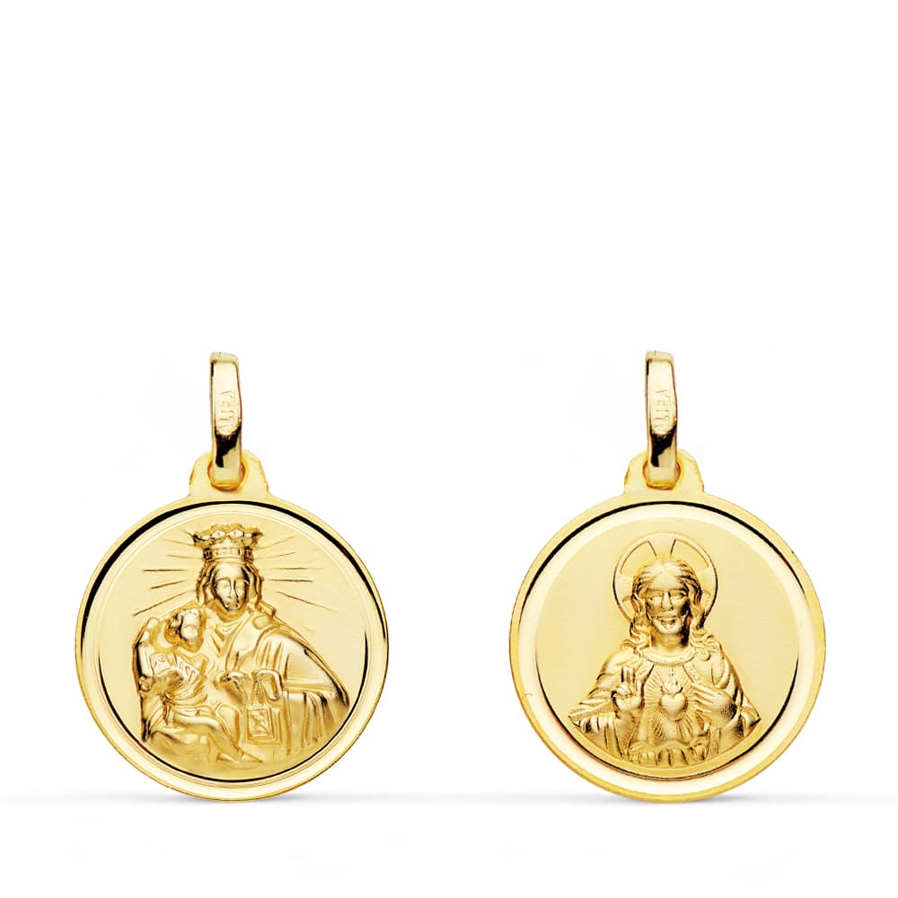 18K Escapular Virgin Carmen Heart Jesus 16 mm